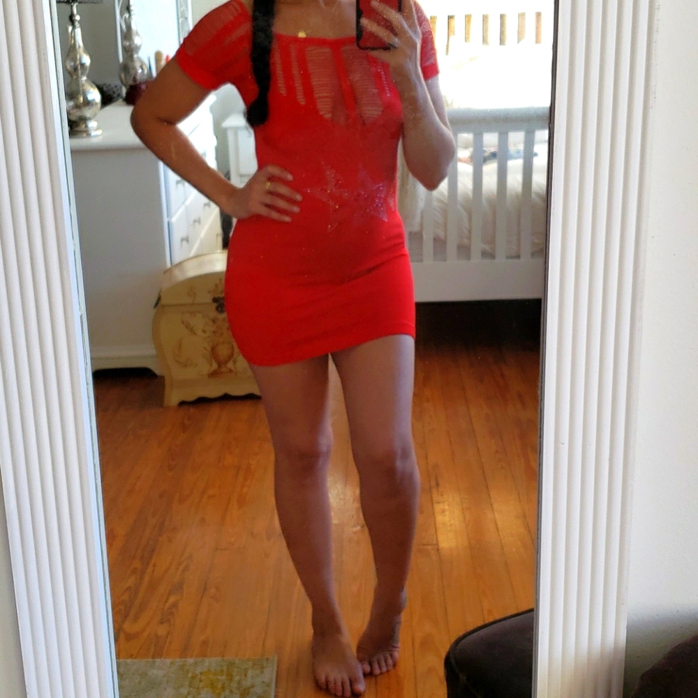 Stretchy red mini dress